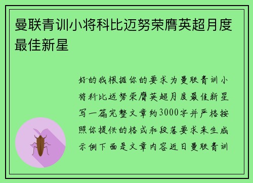 曼联青训小将科比迈努荣膺英超月度最佳新星